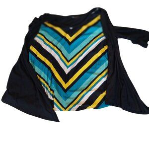Woman Within 3/4 Sleeve Open Front Cardigan With Chevron Tank Top Set Size 22/24